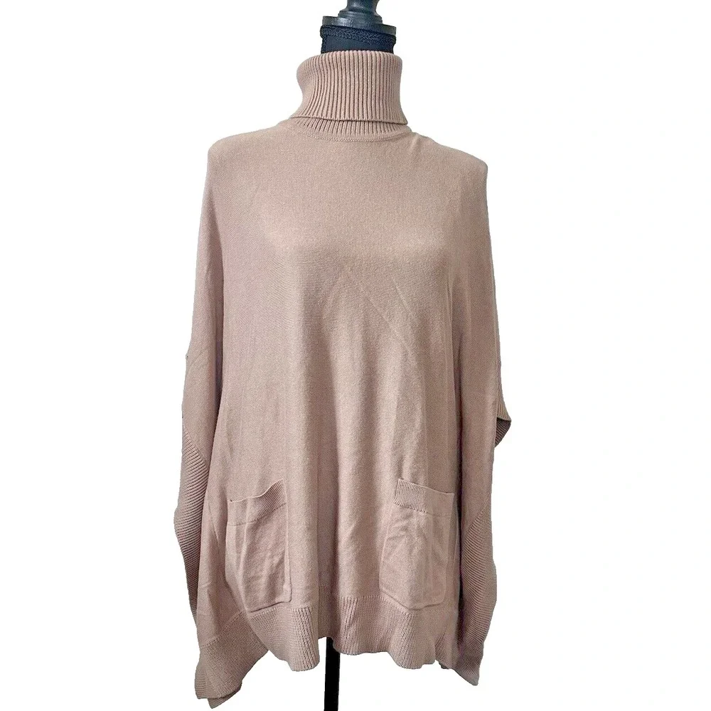 Michael Kors NWT Camel Turtleneck Poncho Sweater Cape Oversized Knit Women S
